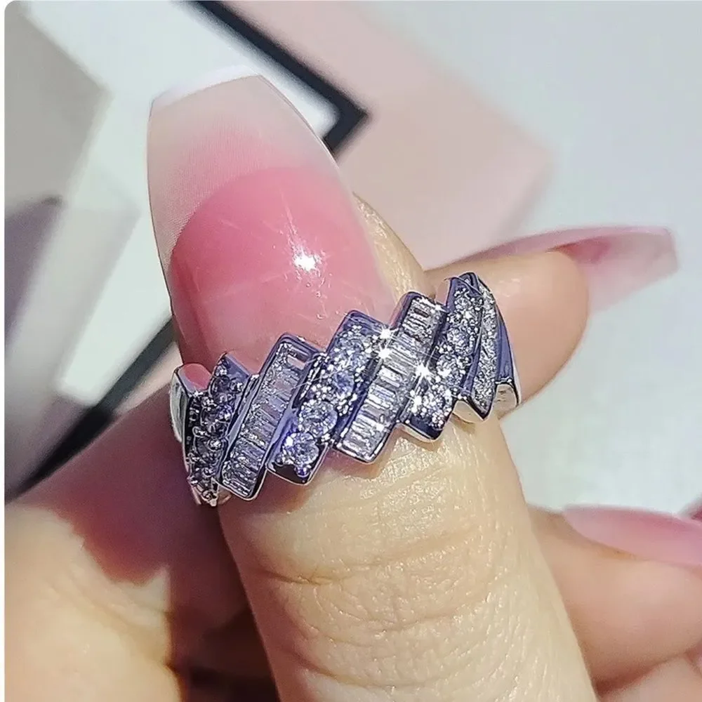💖💎Stunning Sterling Silver Baguette and Round Diamond Eternity Band Ring💖💎 - Picture 2 of 14